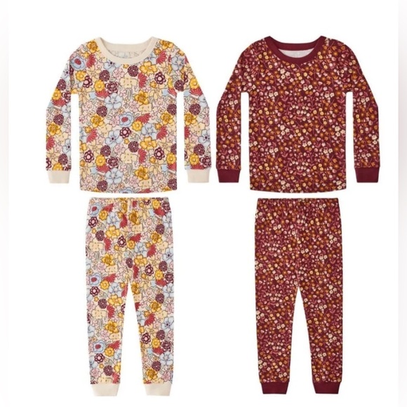 Girls 4 Piece Organic Cotton Vintage Floral Print Snug Fitting Pajamas Size 2T - Picture 1 of 9